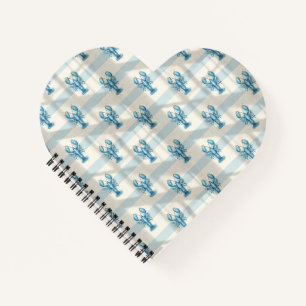 Blue Watercolor Lobster Pattern on Coastal Stripe Notebook
