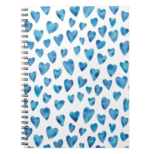 Blue watercolor love heart pattern notebook (Front)