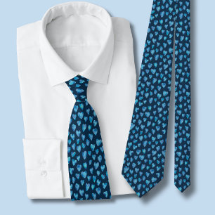 Blue Watercolor Love Heart Pattern Tie
