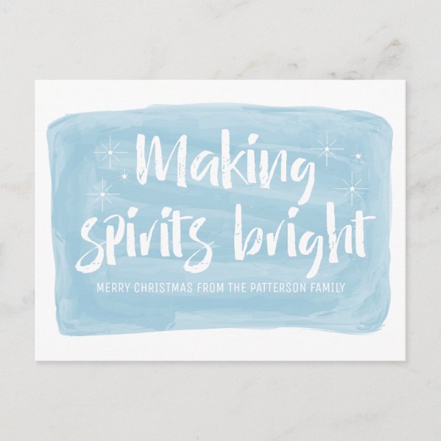 Blue Watercolor Making Spirits Bright Holiday Postcard (Front)