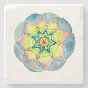 Blue Watercolor Mandala Marble Stone Coaster