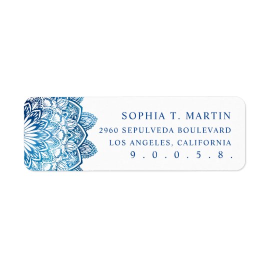 Blue Watercolor Mandala Medallion Yoga Meditation Return Address Label
