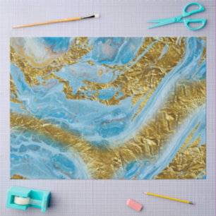 Blue Watercolor Marble & Gold Foil  Tissue Paper