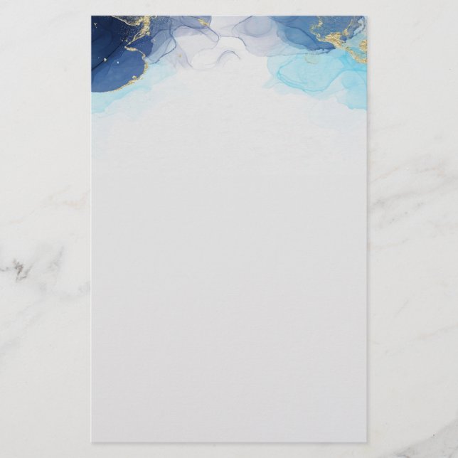 Blue watercolor marble Stationery (Front)