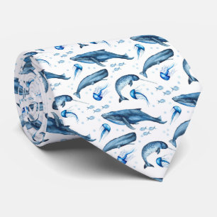 Blue Watercolor Marine Animals Necktie