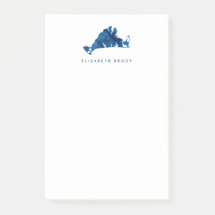Blue Watercolor Marthas Vineyard Map Monogram Post-it Notes