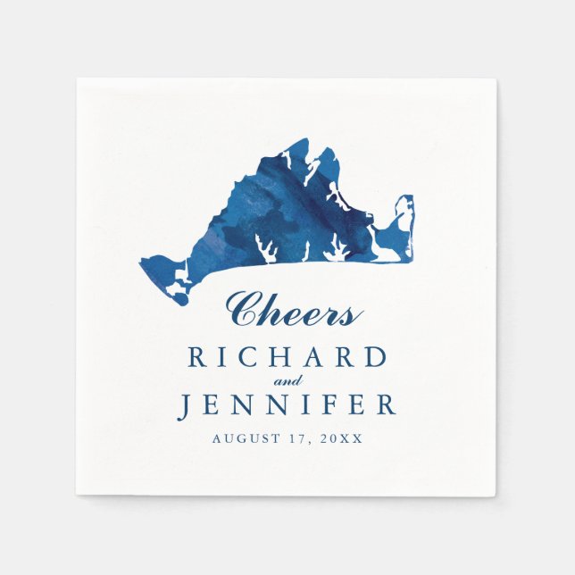 Blue Watercolor Martha's Vineyard Map Wedding Napkin (Front)