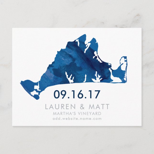 Blue Watercolor Martha's Vineyard Save the Date Announcement Postcard (Front)