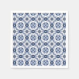 Blue Watercolor Mediterranean Tile Napkin