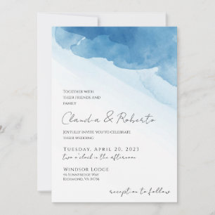 Blue Watercolor Minimalist Invitation Foil Invitat