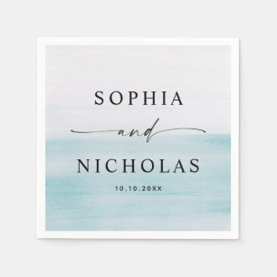 Blue Watercolor Minimalist Nautical Wedding Script Napkin