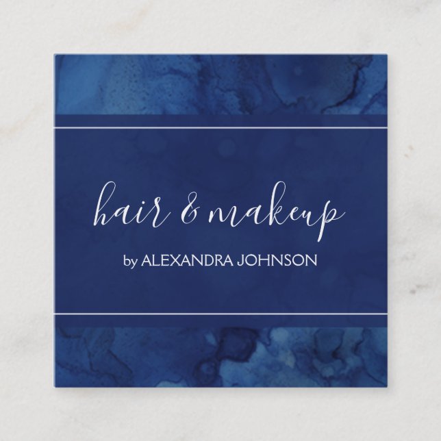 Blue Watercolor Modern Abstract Splash Square Business Card (Front)