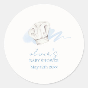 Blue Watercolor Modern Little Chef Baby Shower Classic Round Sticker