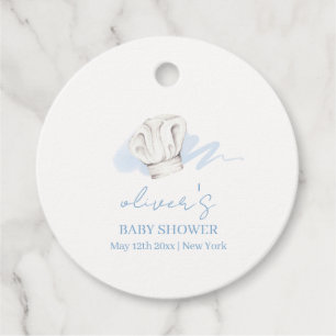 Blue Watercolor Modern Little Chef Baby Shower Favour Tags