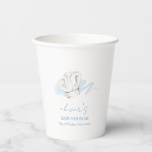Blue Watercolor Modern Little Chef Baby Shower Paper Cups