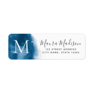 Blue watercolor monogram initial return address