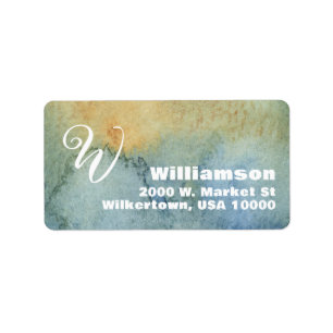 Blue Watercolor Monogram Return Address Label