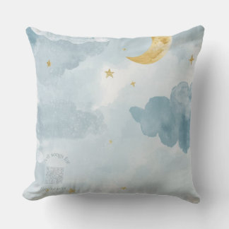 Blue Watercolor Moon Throw Pillow – Scan for Music
