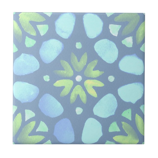 Blue watercolor moroccan pattern tile (Front)