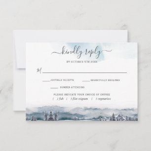 Blue Watercolor Mountains, w/out Meals RSVP Card