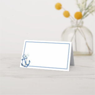 Blue Watercolor Nautical Anchor Blank Place Card