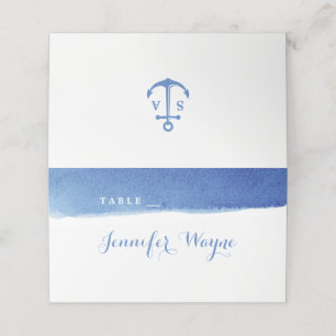 Blue watercolor nautical beach wedding place card