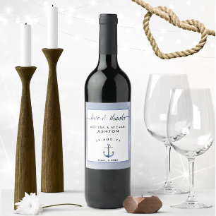 Blue Watercolor ⚓ Nautical Wedding  Wine Label