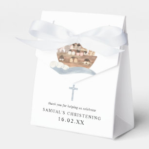 Blue Watercolor Noah's Ark Boy Christening  Favour Favor Box