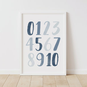 Blue Watercolor Numbers Educational Nursery Decor