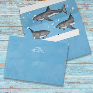 Blue Watercolor Ocean Sharks Personalized Envelope