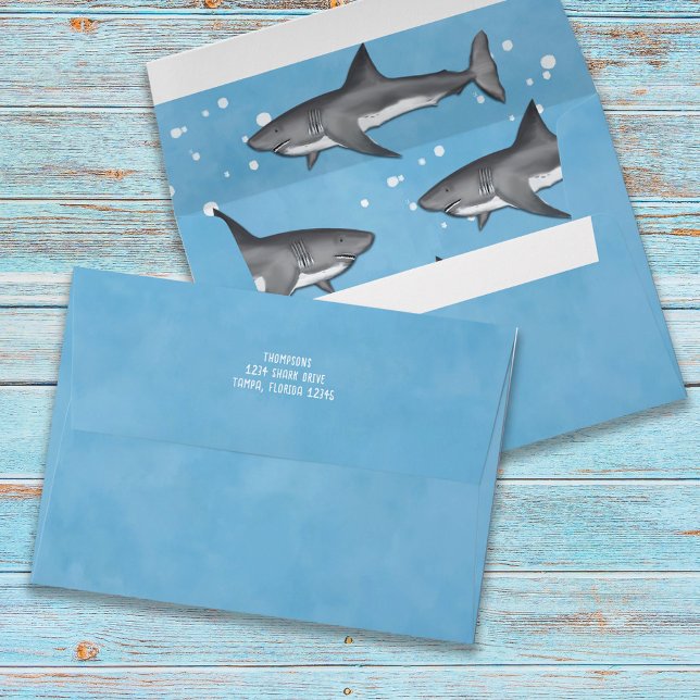 Blue Watercolor Ocean Sharks Personalized  Envelope (Creator Uploaded)