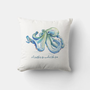 Blue Watercolor Octopus Throw Pillow