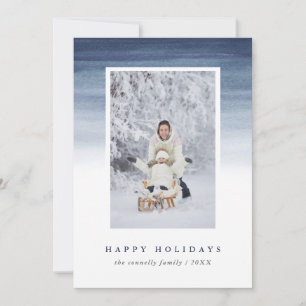 Blue Watercolor Ombre Holiday Photo Card