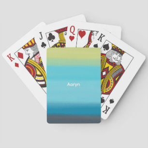 Blue Watercolor Ombre Monogram Playing Cards