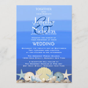 Blue Watercolor Ombre Nautical Beach Wedding Invitation