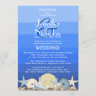 Blue Watercolor Ombre Nautical Beach Wedding Invitation