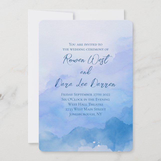 Blue Watercolor Ombre Painting Wedding Invitation (Front)