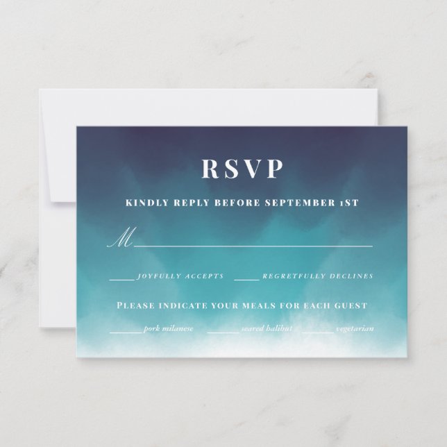 Blue watercolor ombre RSVP card (Front)
