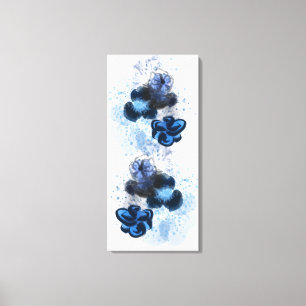Blue Watercolor Original Oriental Flowers Painting Canvas Print