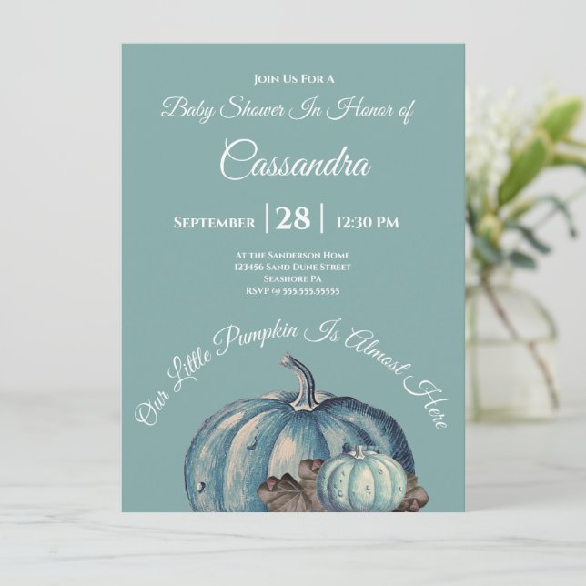 Blue Watercolor Our little Pumpkin Baby Shower (Standing Front)