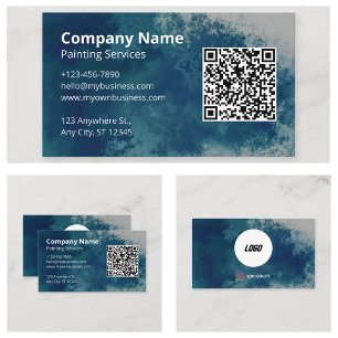 Blue Watercolor Painter QR Code Business Card
