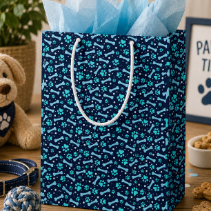 Blue Watercolor Paw Prints Birthday Medium Gift Bag