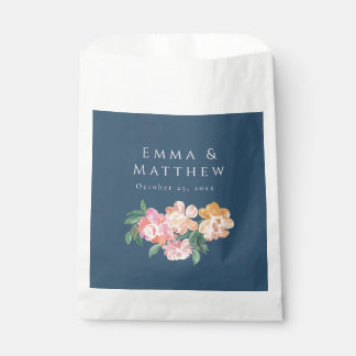 Blue Watercolor Peonies Floral Bouquet Favour Bag