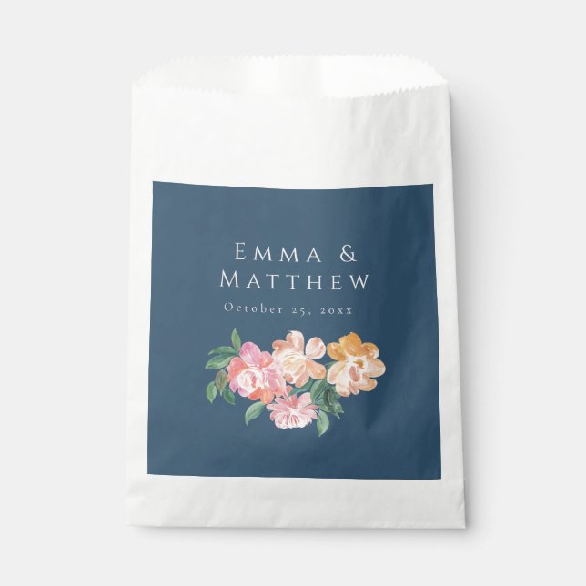 Blue Watercolor Peonies Floral Bouquet Favour Bag (Front)