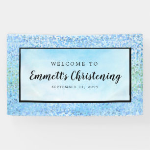 Blue Watercolor Personalized Christening Banner