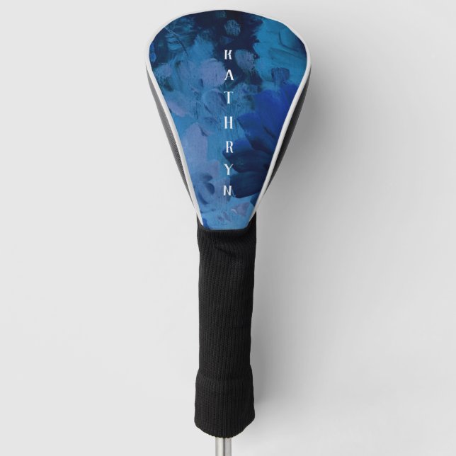 Blue Watercolor Personalized Golf Head Cover (Front)