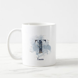 Blue Watercolor Personalized Name Letter Initial T Coffee Mug