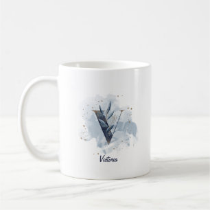 Blue Watercolor Personalized Name Letter Initial V Coffee Mug