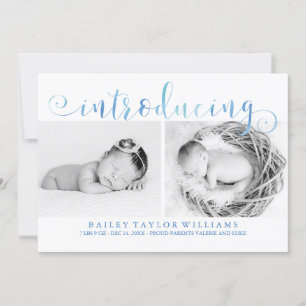 Blue Watercolor Photo Baby Announcements