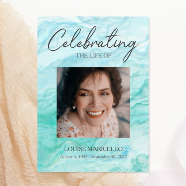 Blue Watercolor Photo Celebration Of Life Invitation (Creator Uploaded)